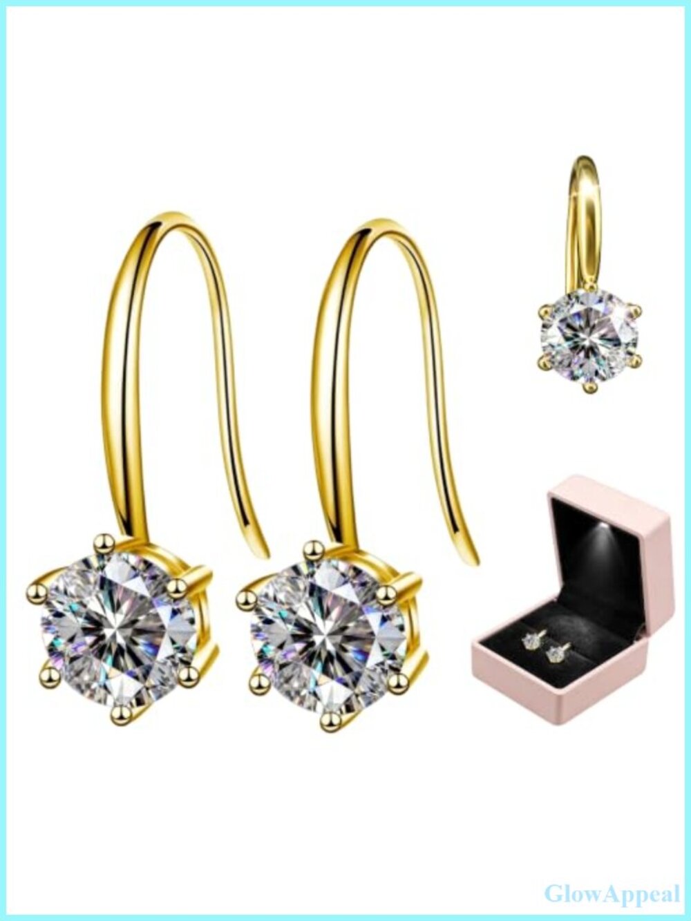 Moissanite Stud Dangle Earrings Sterling Silver 18K Gold Tone
